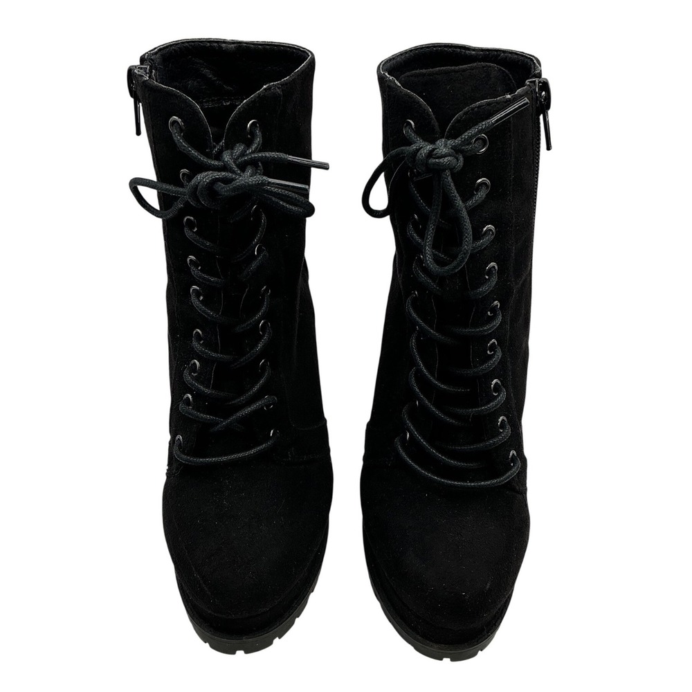 Black‎ Suede Platform Lace Up Chunky Heel Ankle Boots Size 6